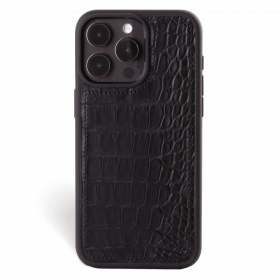Iphone 15 Pro Case   Alligator Leather   Sport Case   Black   No Metalware   Versailles   Front