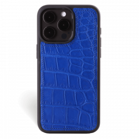 Iphone 15 Pro Case   Alligator Leather   Sport Case   Royal Blue   No Metalware   Versailles   Front