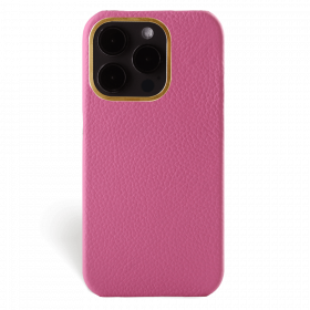 Iphone 15 Pro Case   Calf Leather   Premium   Fuchsia   Gold Metalware   Versailles   Front