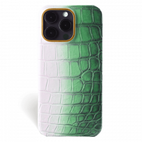 Iphone 15 Pro Case   Crocodylus Leather   Premium   Himalaya Green   Gold Metalware   Versailles   Front