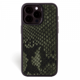 Iphone 15 Pro Case   Python Leather   Sport Case   Camouflage Green   No Metalware   Versailles   Front
