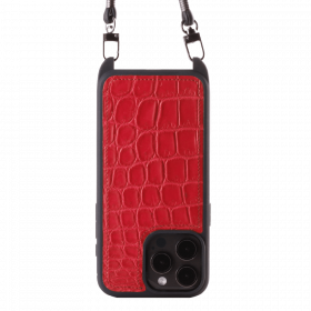 Iphone 15 Pro   Case   Alligator Leather   Sling   Red   No Metalware   Versailles   Front