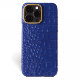 Iphone 15 Pro Max Case   Alligator Leather   Premium   Royal Blue   Gold Metalware   Versailles   Front