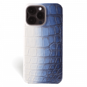 Iphone 15 Pro Max Case   Crocodylus Leather   Premium   Himalaya Navy Blue   Steel Metalware   Versailles   Front