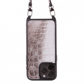 Iphone 15 Pro Max Case   Crocodylus Leather   Sling   Himalaya Dark   No Metalware   Versailles   Front