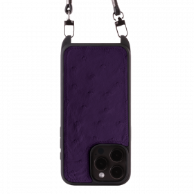 Iphone 15 Pro Max Case   Ostrich Leather   Sling   Purple   No Metalware   Versailles   Front